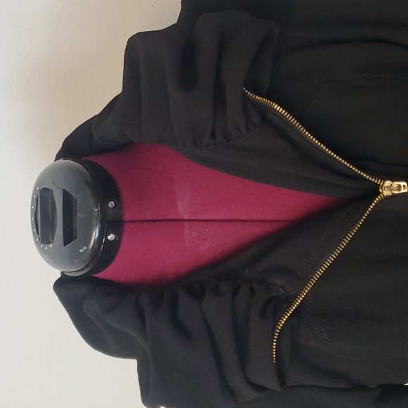 C2 Studio ruffled collar long black jacket - Picture 5 of 13